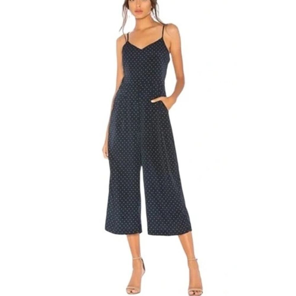 Carolina Belle Polka Dot Wide Leg Jumpsuit Belted Size 6 Navy Blue Retro Preppy